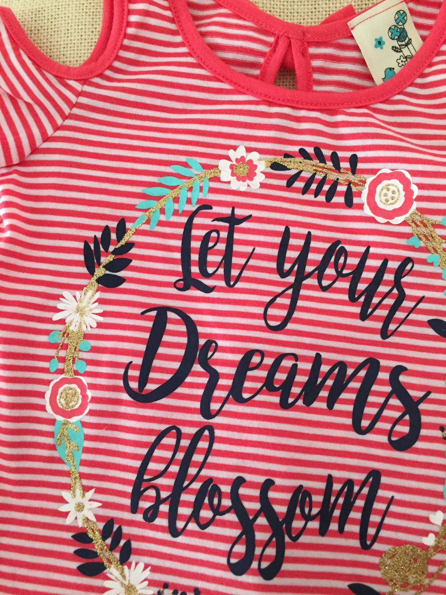 Girls Striped Cold Shoulder "Let Your Dreams Blossom" Shirt