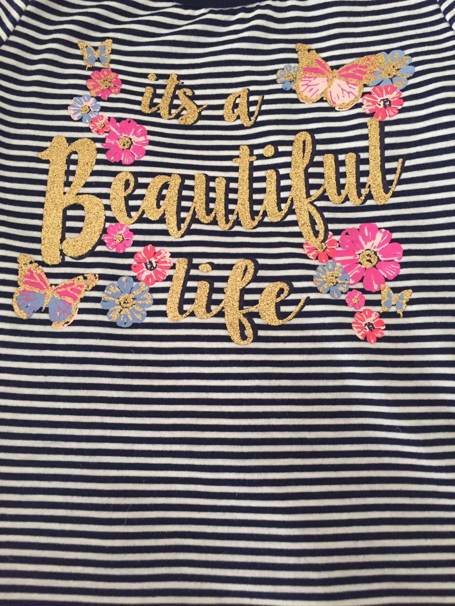 Girls Striped Cold Shoulder "It’s a Beautiful Life" Shirt