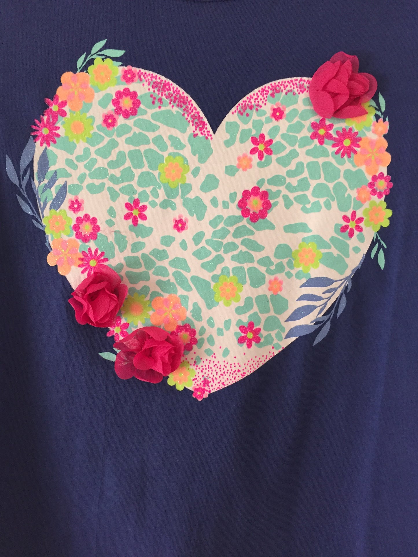 Girls Heart Tee with 3D Flowers