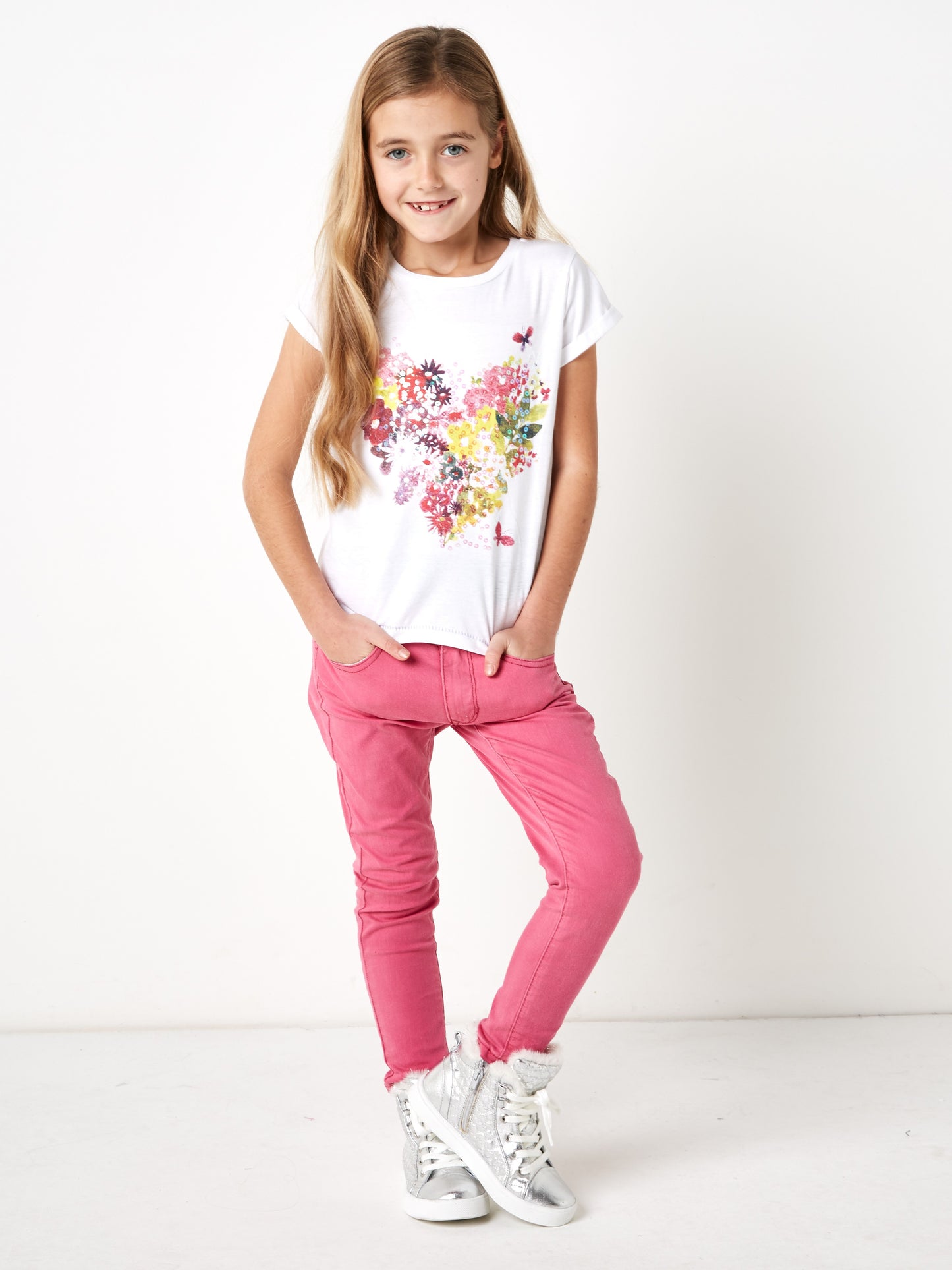 Girls Floral Heart Elevated T-shirt